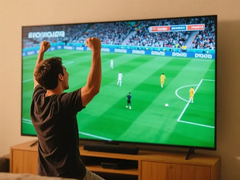 Excited fan watching HD stream
