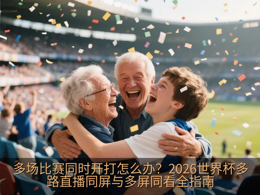 温馨的客厅中,一台大电视以无品牌双画面分屏形式播放两场模拟足球比赛